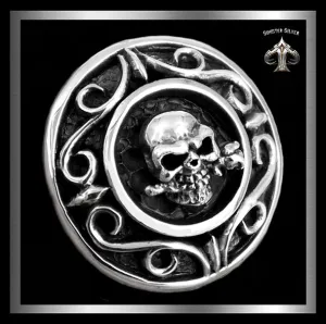 Sterling Silver Sugar Skull Rose Biker Concho
