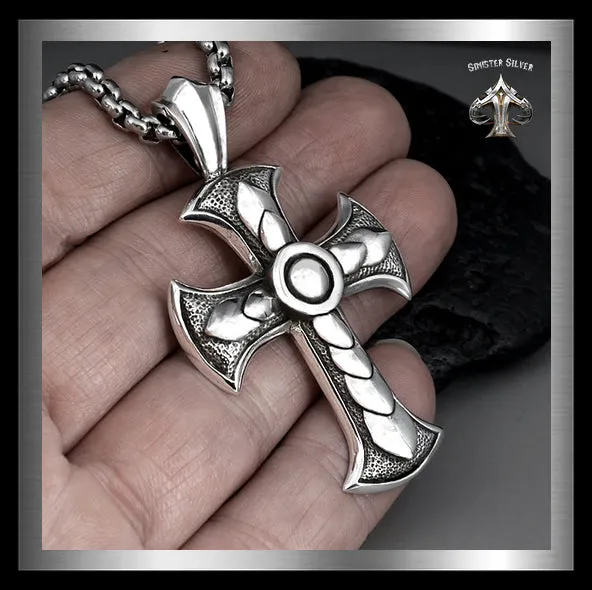 Sterling Silver Warrior Cross Pendant Biker Amulet Medallion