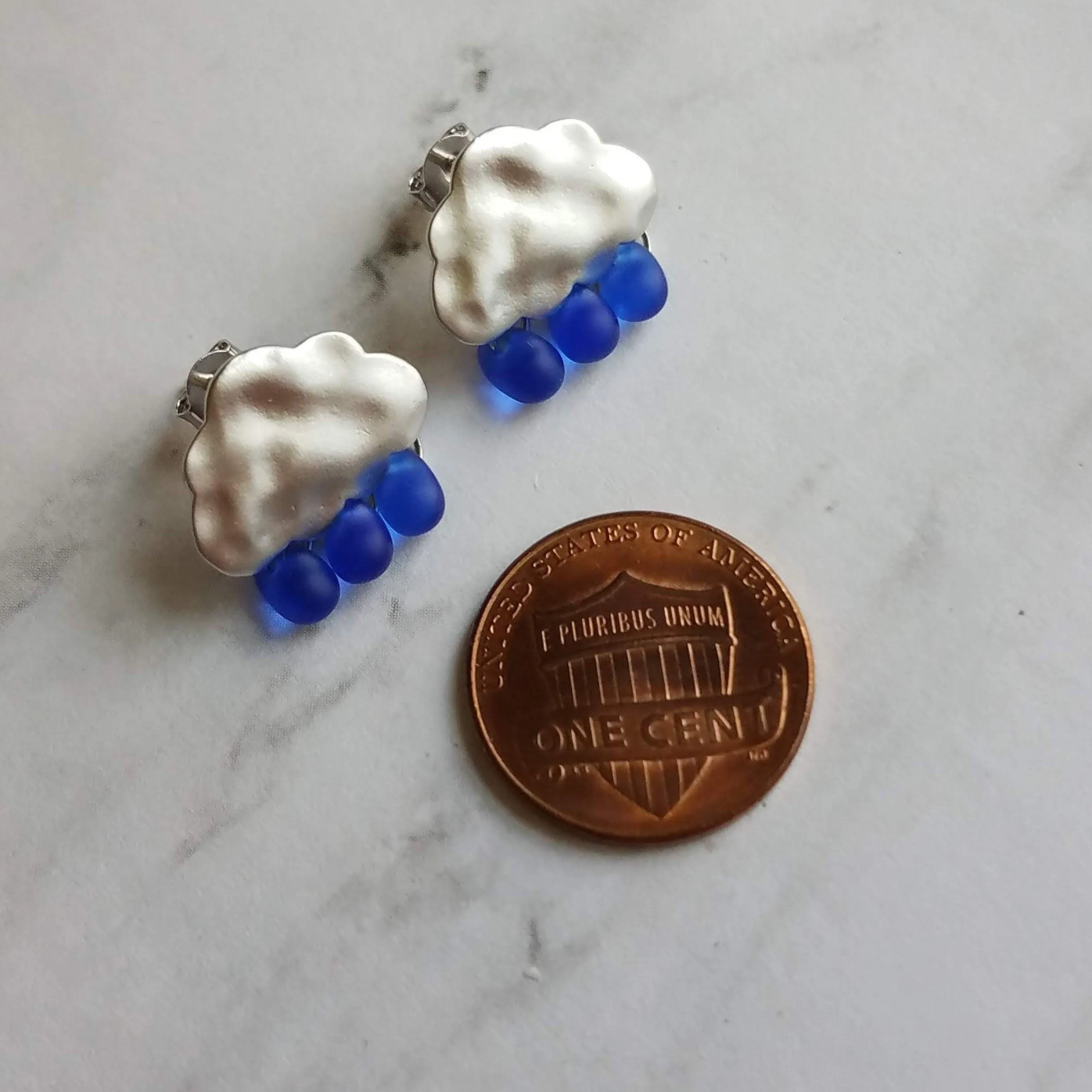 Storm Cloud Earrings - silver cloud earring, blue grey raindrop, sterling silver post, raindrop earring, rain earring, raining cloud earring