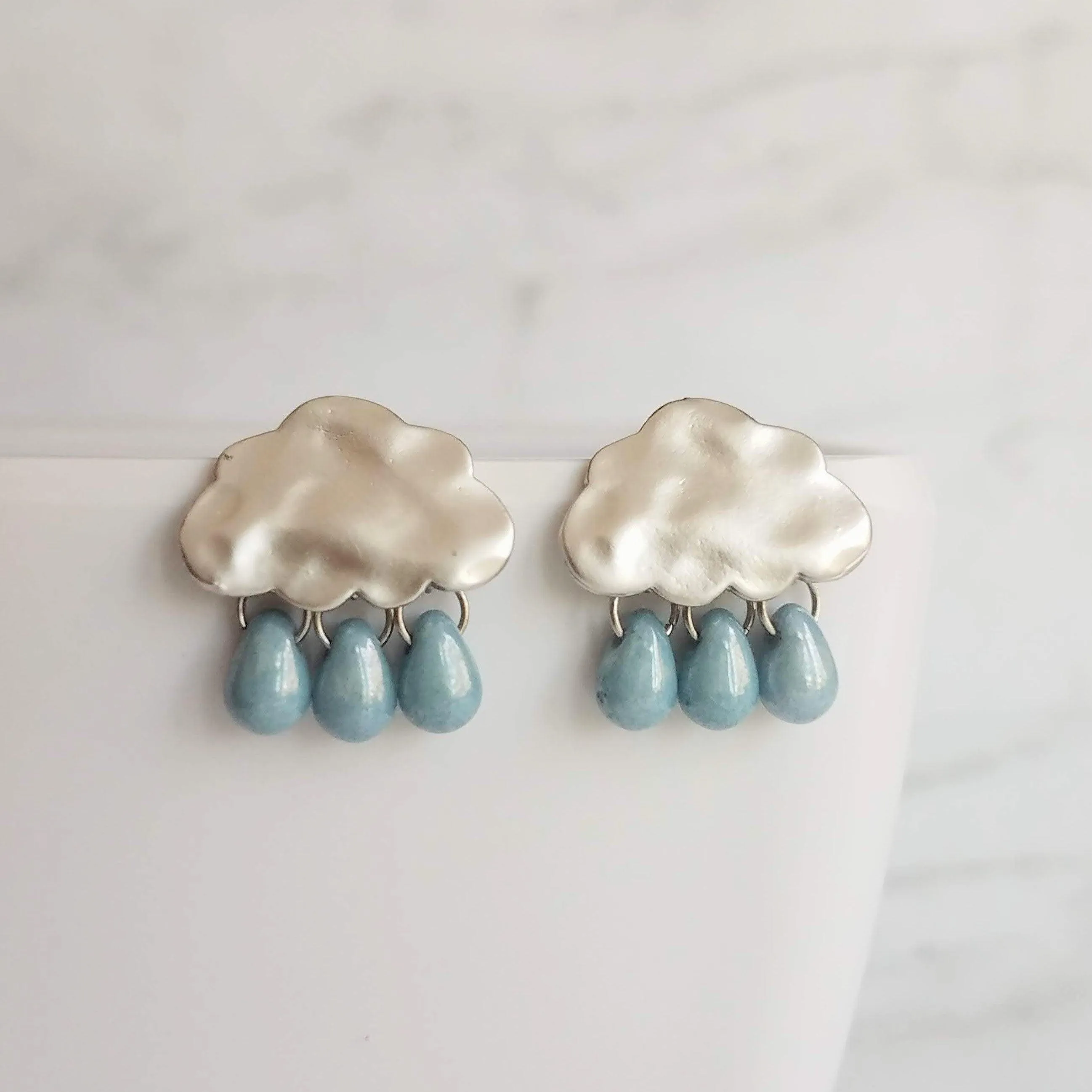 Storm Cloud Earrings - silver cloud earring, blue grey raindrop, sterling silver post, raindrop earring, rain earring, raining cloud earring