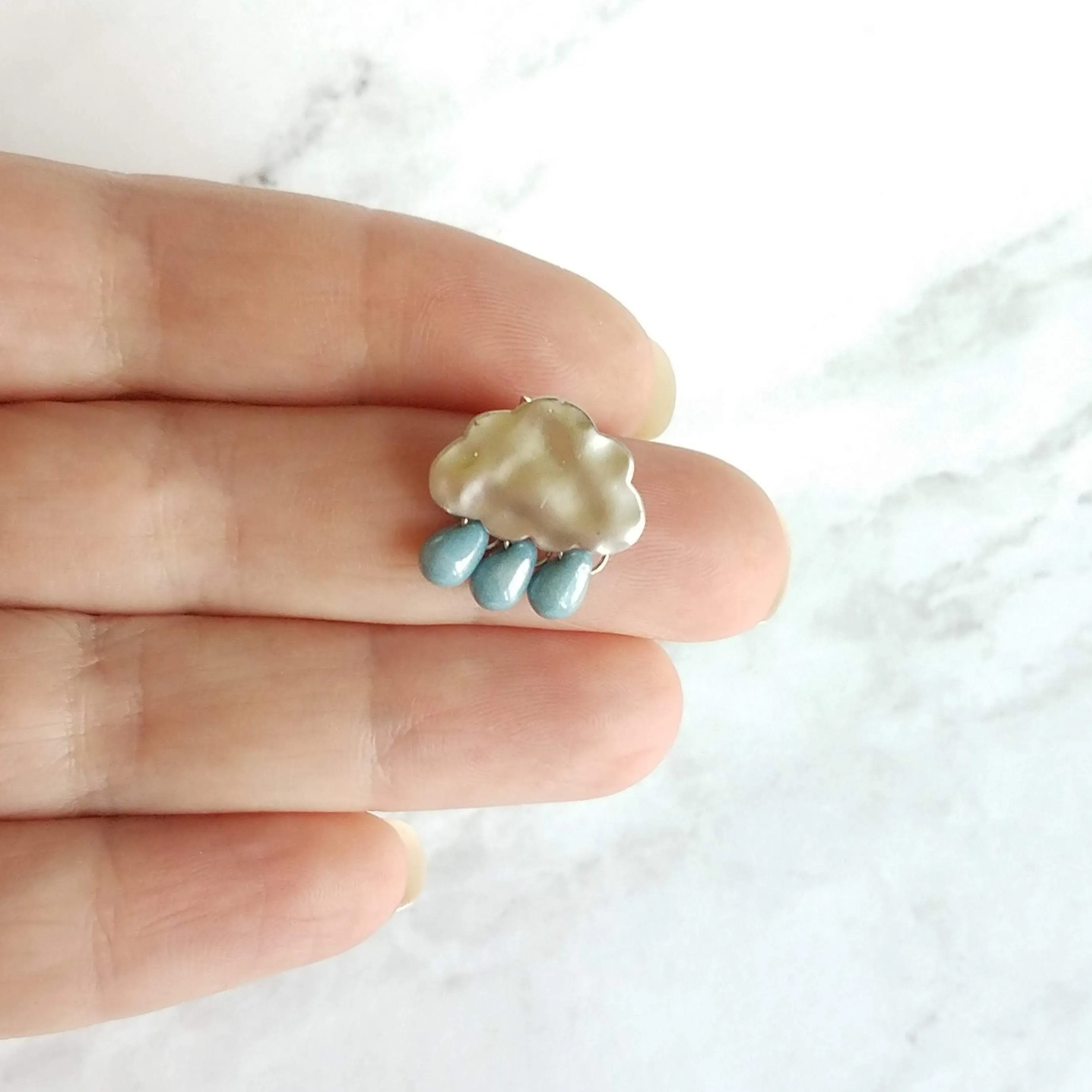Storm Cloud Earrings - silver cloud earring, blue grey raindrop, sterling silver post, raindrop earring, rain earring, raining cloud earring