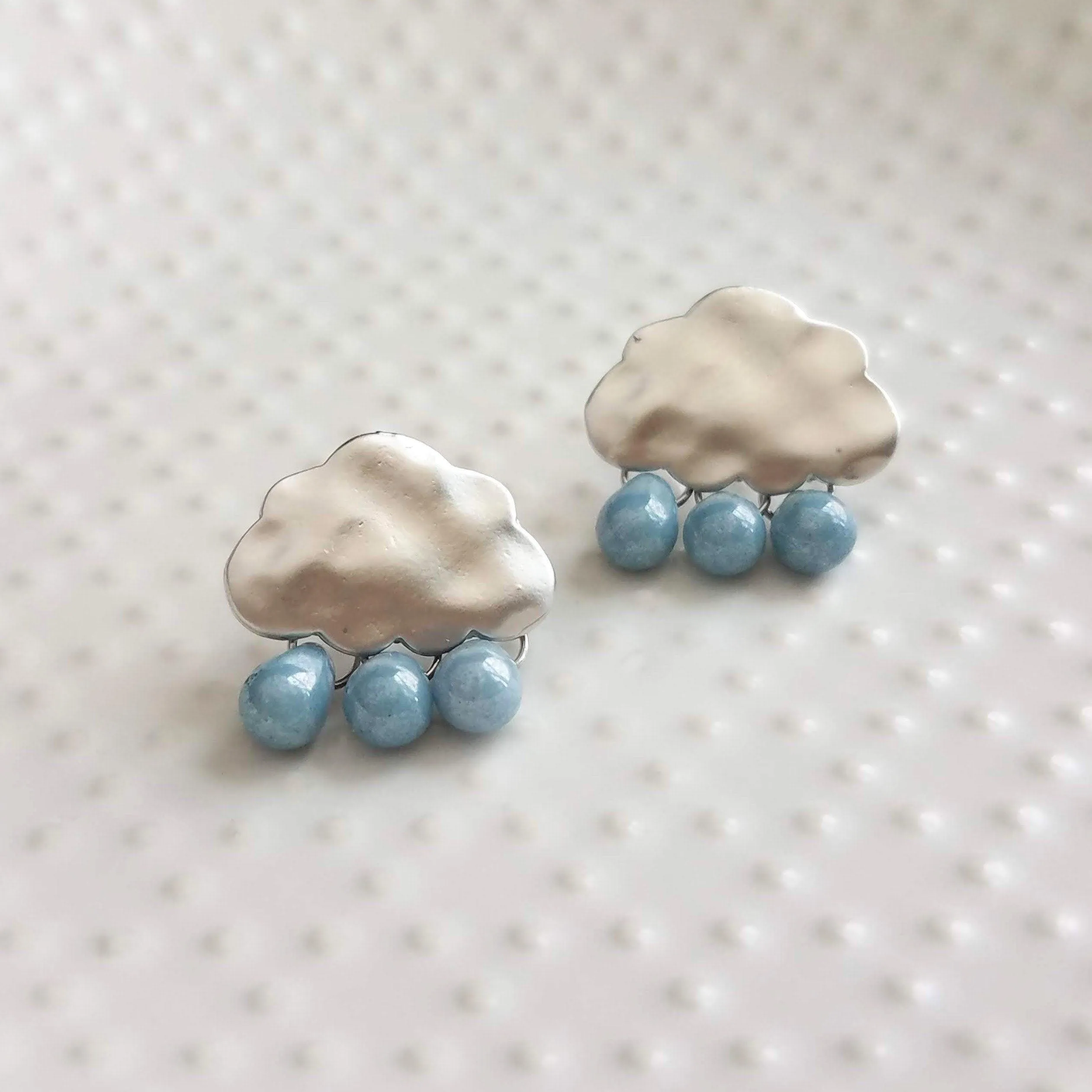 Storm Cloud Earrings - silver cloud earring, blue grey raindrop, sterling silver post, raindrop earring, rain earring, raining cloud earring