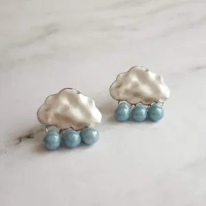 Storm Cloud Earrings - silver cloud earring, blue grey raindrop, sterling silver post, raindrop earring, rain earring, raining cloud earring