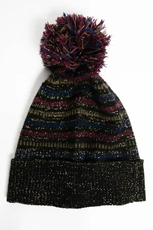 Striped Lurex & Cashmere Pom Pom Beanie