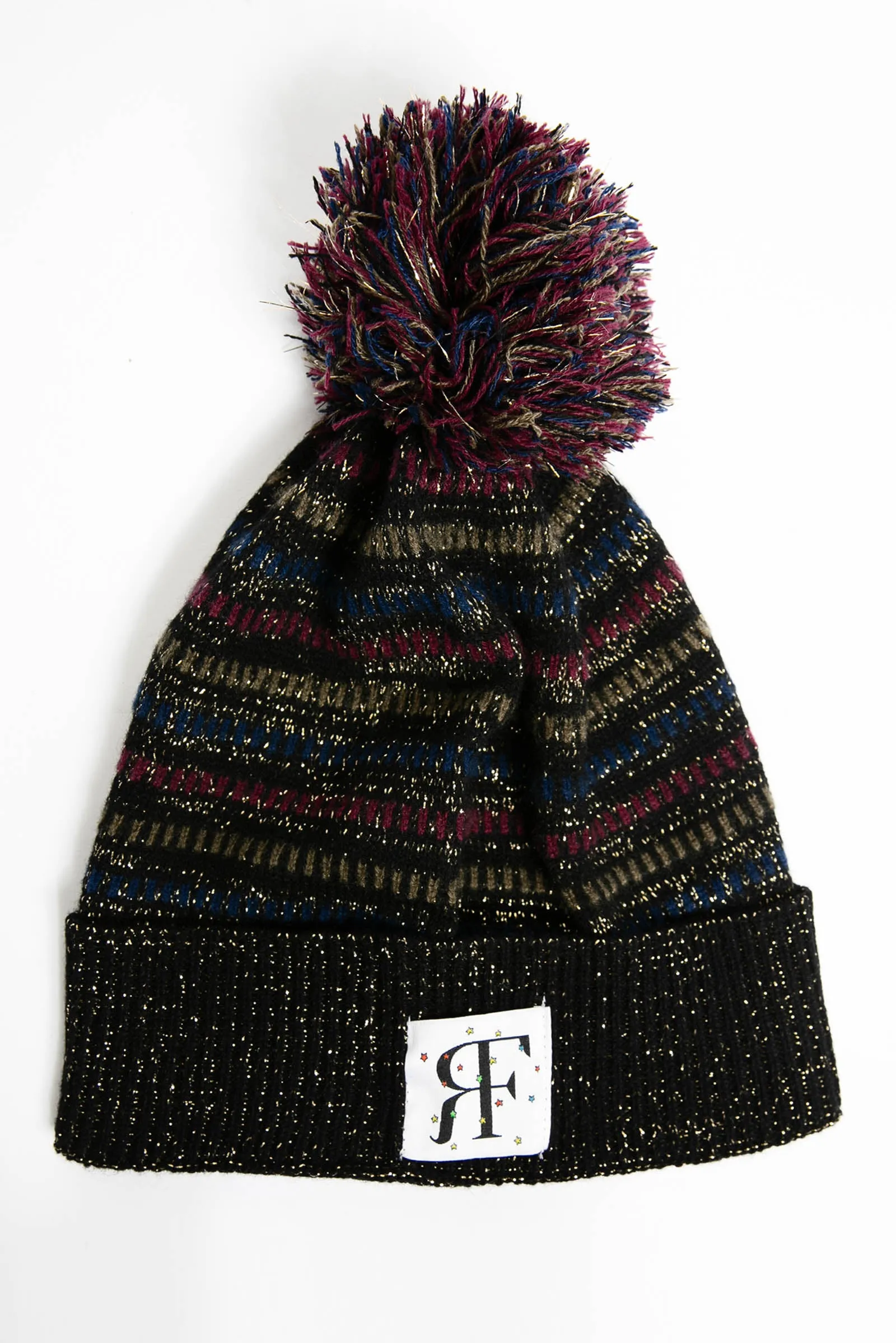 Striped Lurex & Cashmere Pom Pom Beanie