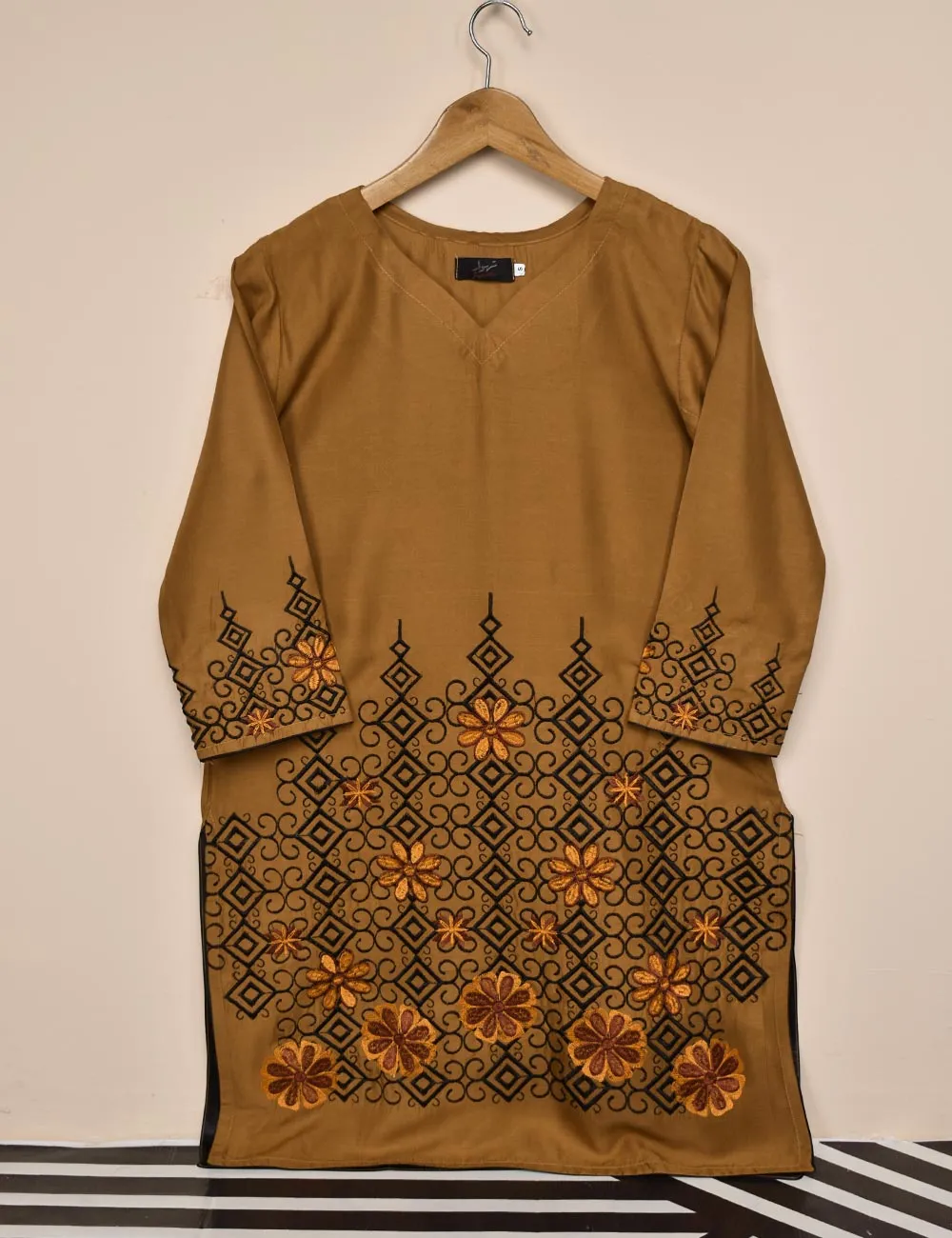 Tehwaar Winter Linen Embroidered Stitched Kurti - Vienna (TW-09A-Mustard)