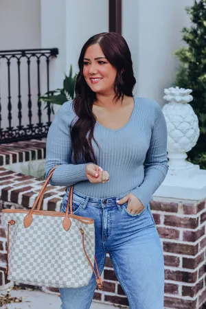 The Basics Ribbed Bodysuit - Steel Blue