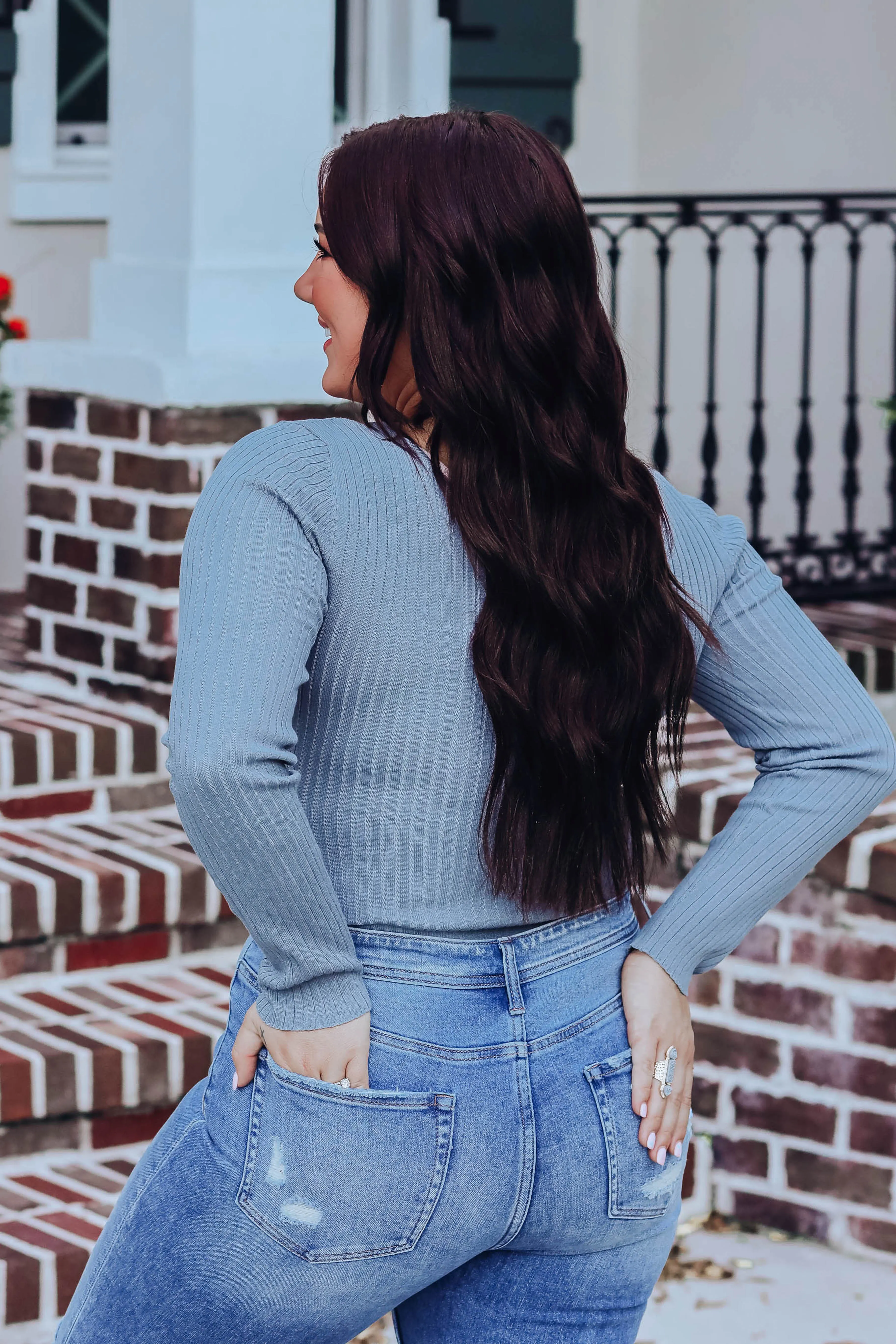The Basics Ribbed Bodysuit - Steel Blue