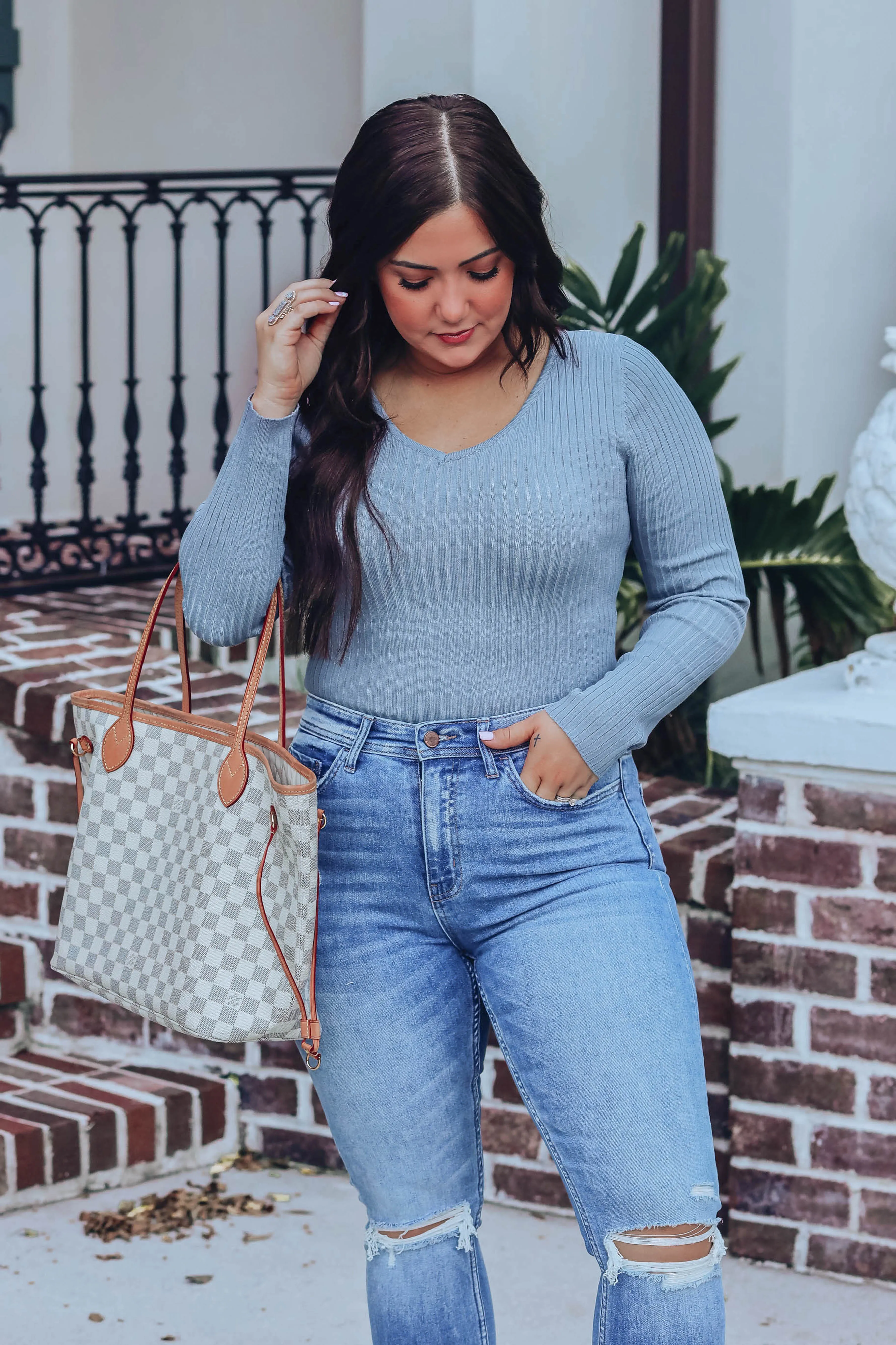 The Basics Ribbed Bodysuit - Steel Blue