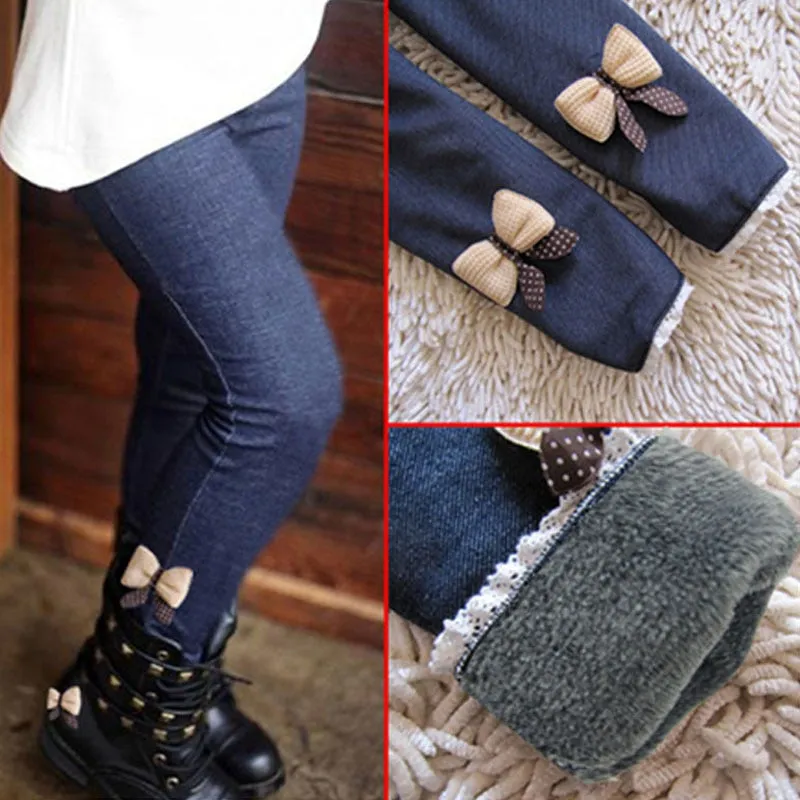 Thick Warm Winter  Fleece Lined Girls Leggings Kids Pants Trousers