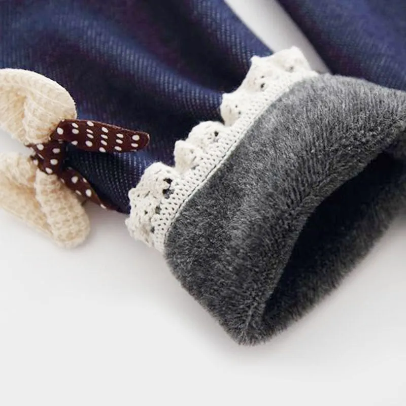 Thick Warm Winter  Fleece Lined Girls Leggings Kids Pants Trousers