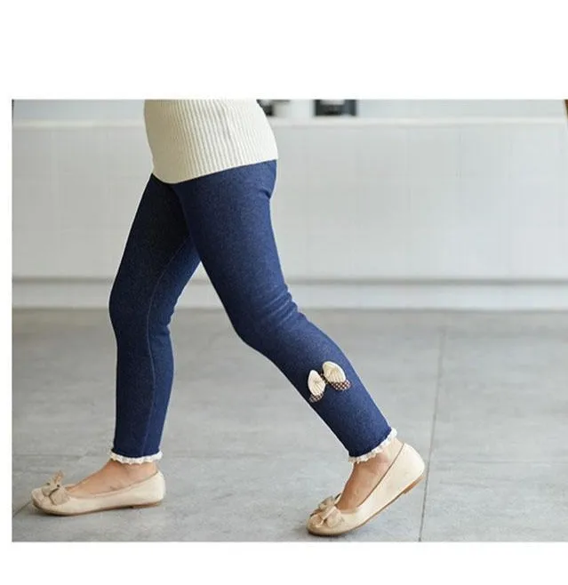 Thick Warm Winter  Fleece Lined Girls Leggings Kids Pants Trousers
