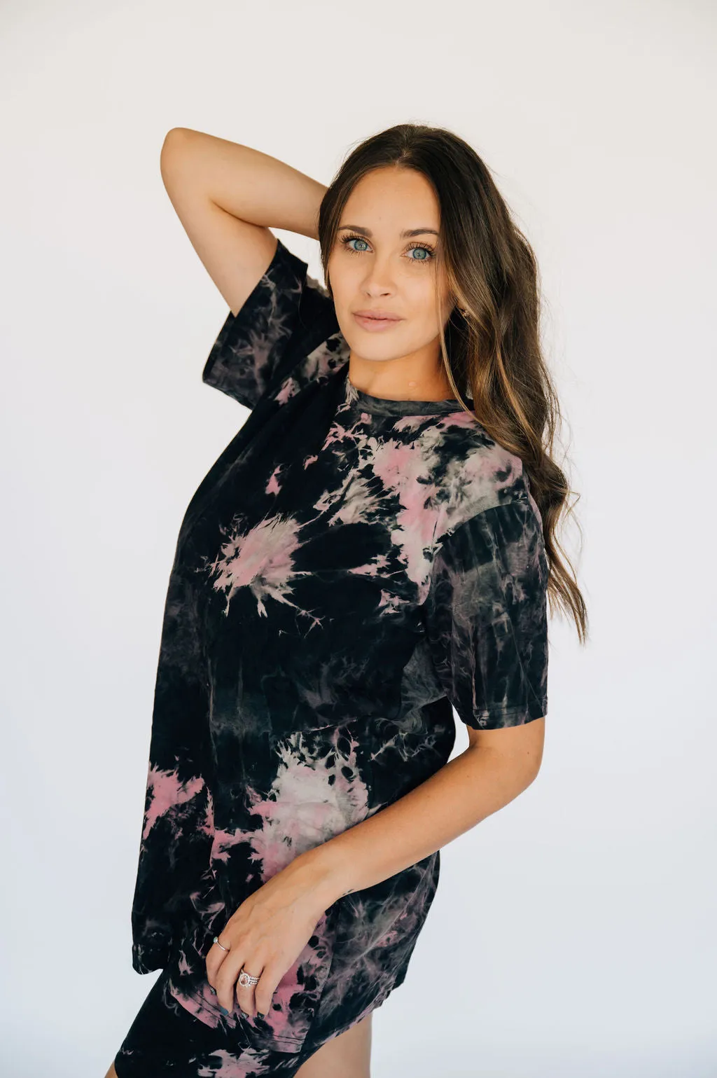 Tie Dye Cotton Biker Short Set - Pink