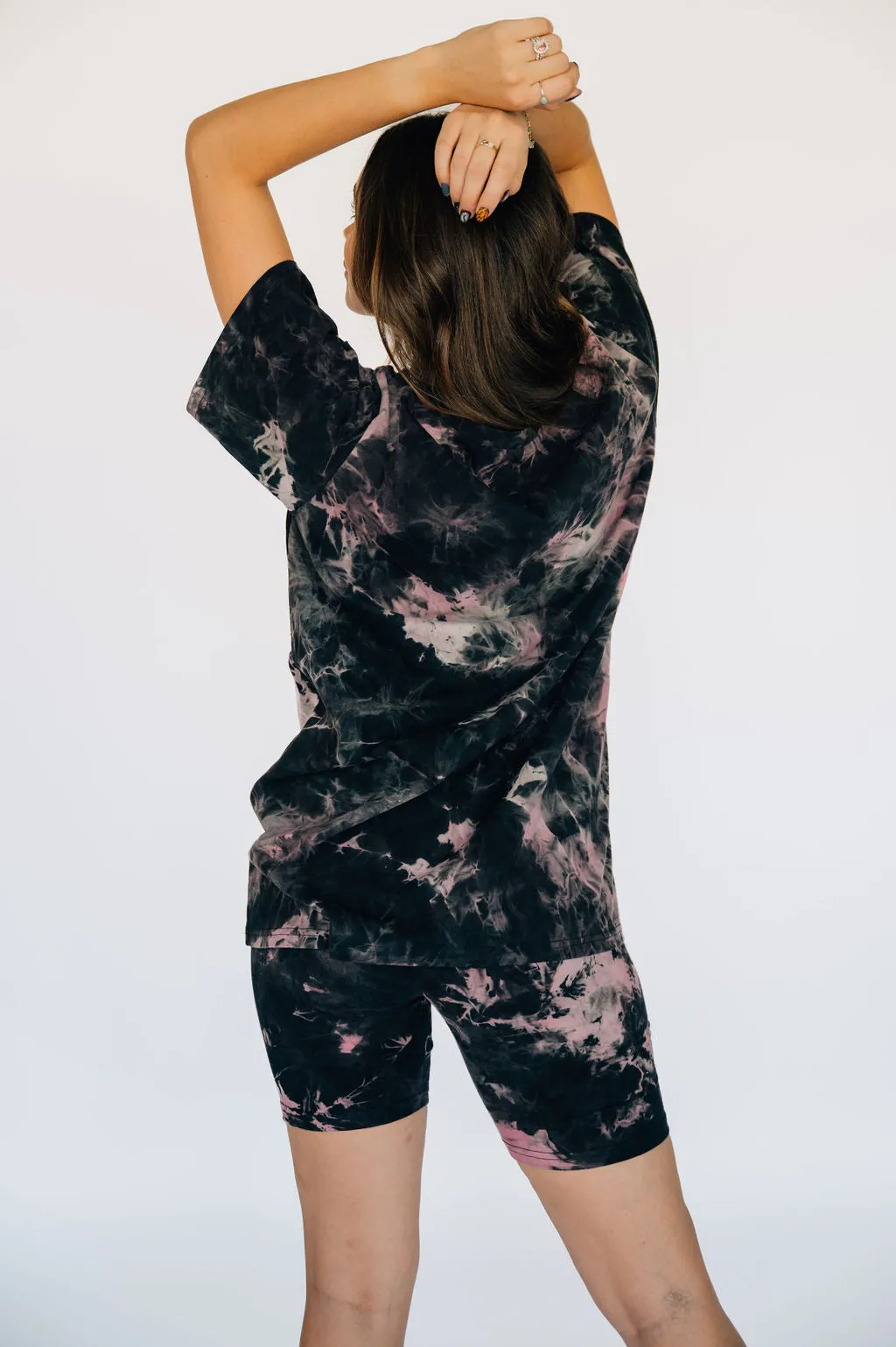 Tie Dye Cotton Biker Short Set - Pink