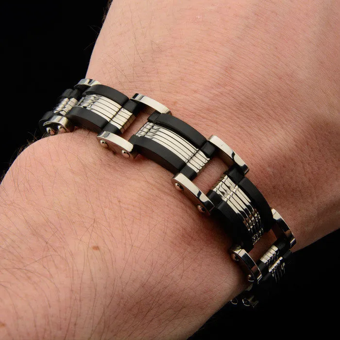 Titanium Link Bracelet w/ IP Black Edges