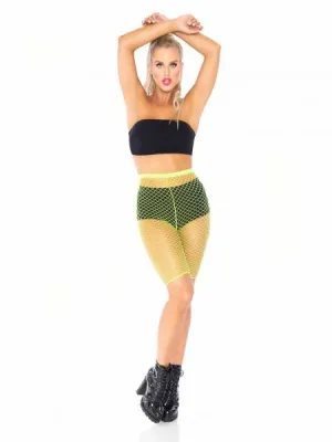 Troublemaker Fishnet Biker Shorts - Neon Yellow -