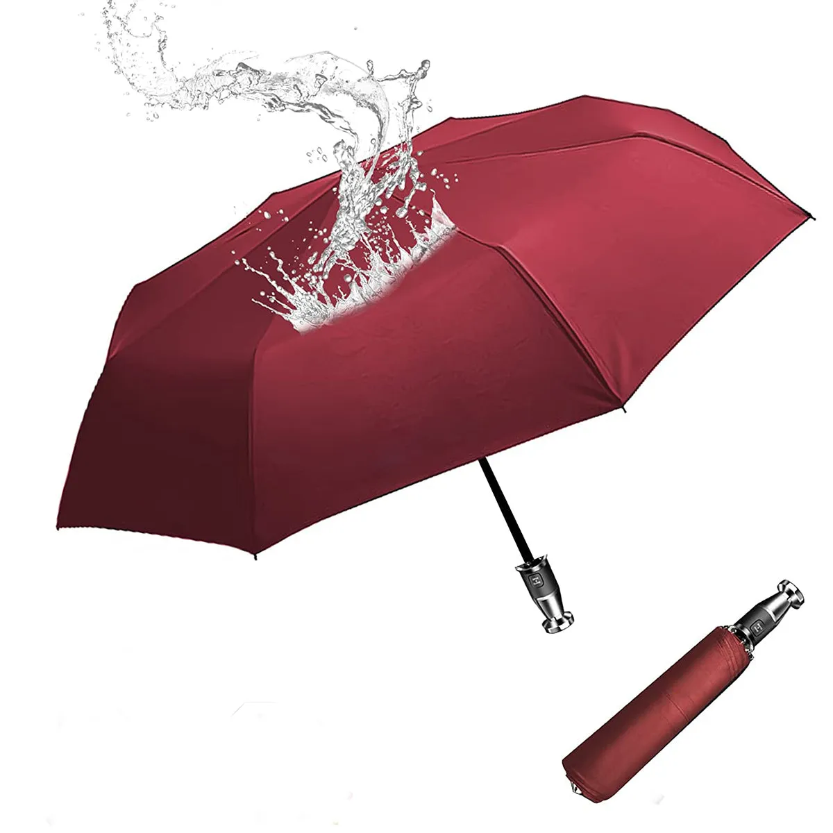 Umbrella for All Cars, 10 Ribs Umbrella Windproof Automatic Folding Umbrella, One-handed use, Rain and Sun Protection, Car Accessories LE13993