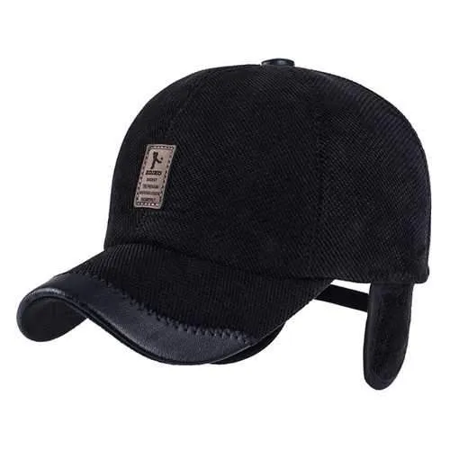 Unisex Cotton Leather Earflap Ear Muffs Baseball Cap Adjustable Golf Outdoor Hat For Men Women