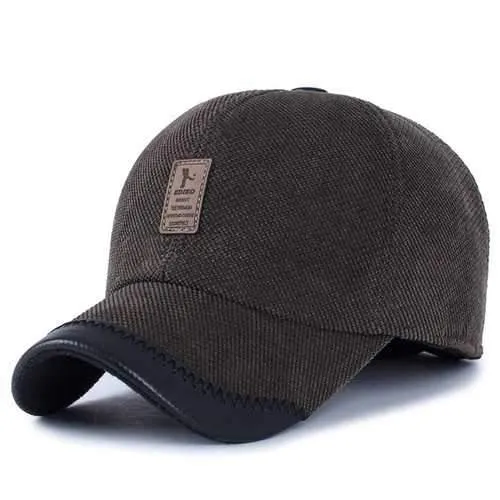 Unisex Cotton Leather Earflap Ear Muffs Baseball Cap Adjustable Golf Outdoor Hat For Men Women