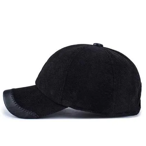 Unisex Cotton Leather Earflap Ear Muffs Baseball Cap Adjustable Golf Outdoor Hat For Men Women