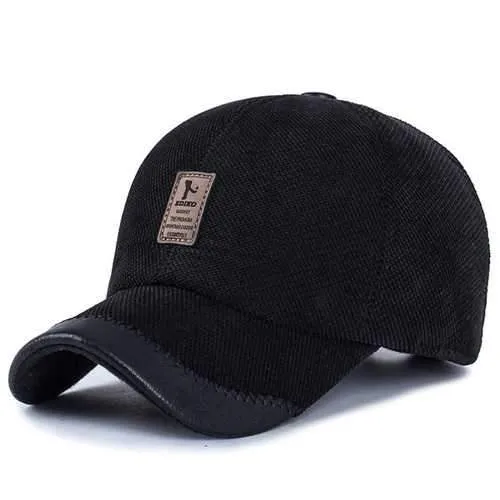 Unisex Cotton Leather Earflap Ear Muffs Baseball Cap Adjustable Golf Outdoor Hat For Men Women