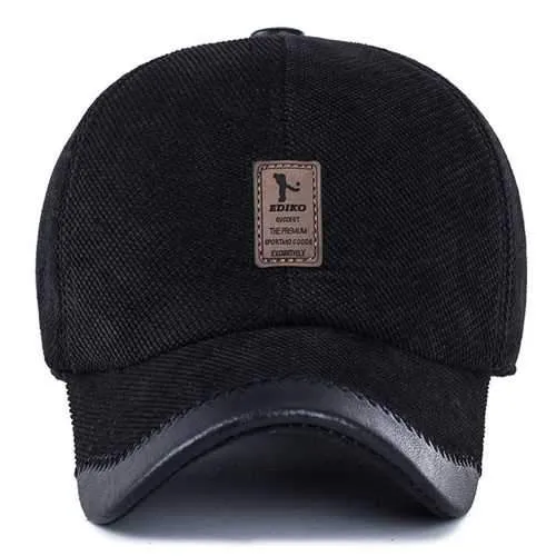 Unisex Cotton Leather Earflap Ear Muffs Baseball Cap Adjustable Golf Outdoor Hat For Men Women