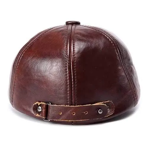Unisex Cowhide Genuine Leather Earflap Ear Muffs Beret Hat Ear Protective Paper Boy Cabbie Cap