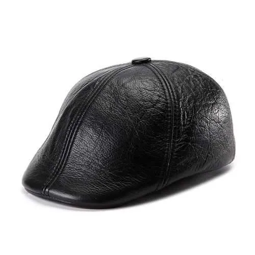 Unisex Cowhide Genuine Leather Earflap Ear Muffs Beret Hat Ear Protective Paper Boy Cabbie Cap