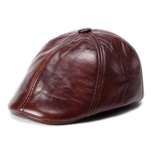Unisex Cowhide Genuine Leather Earflap Ear Muffs Beret Hat Ear Protective Paper Boy Cabbie Cap