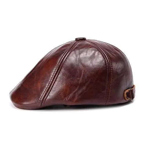 Unisex Cowhide Genuine Leather Earflap Ear Muffs Beret Hat Ear Protective Paper Boy Cabbie Cap