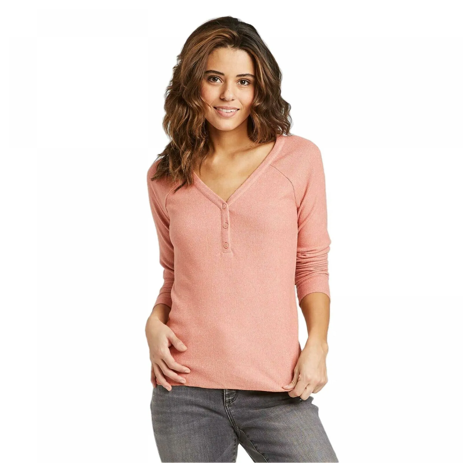 Universal Thread Women's Long Sleeve V-Neck Cozy Rib Henley Shirt