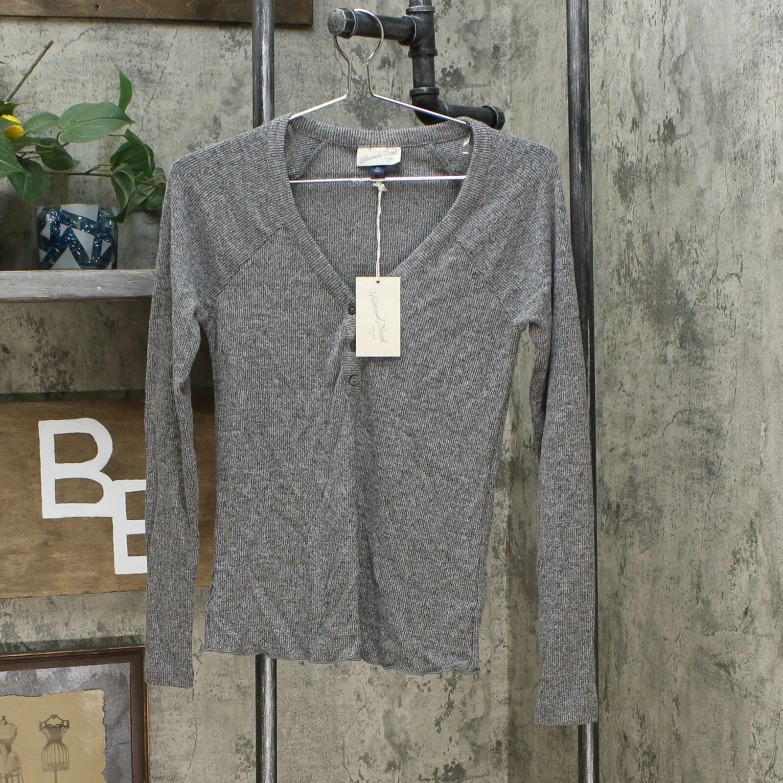Universal Thread Women's Long Sleeve V-Neck Cozy Rib Henley Shirt