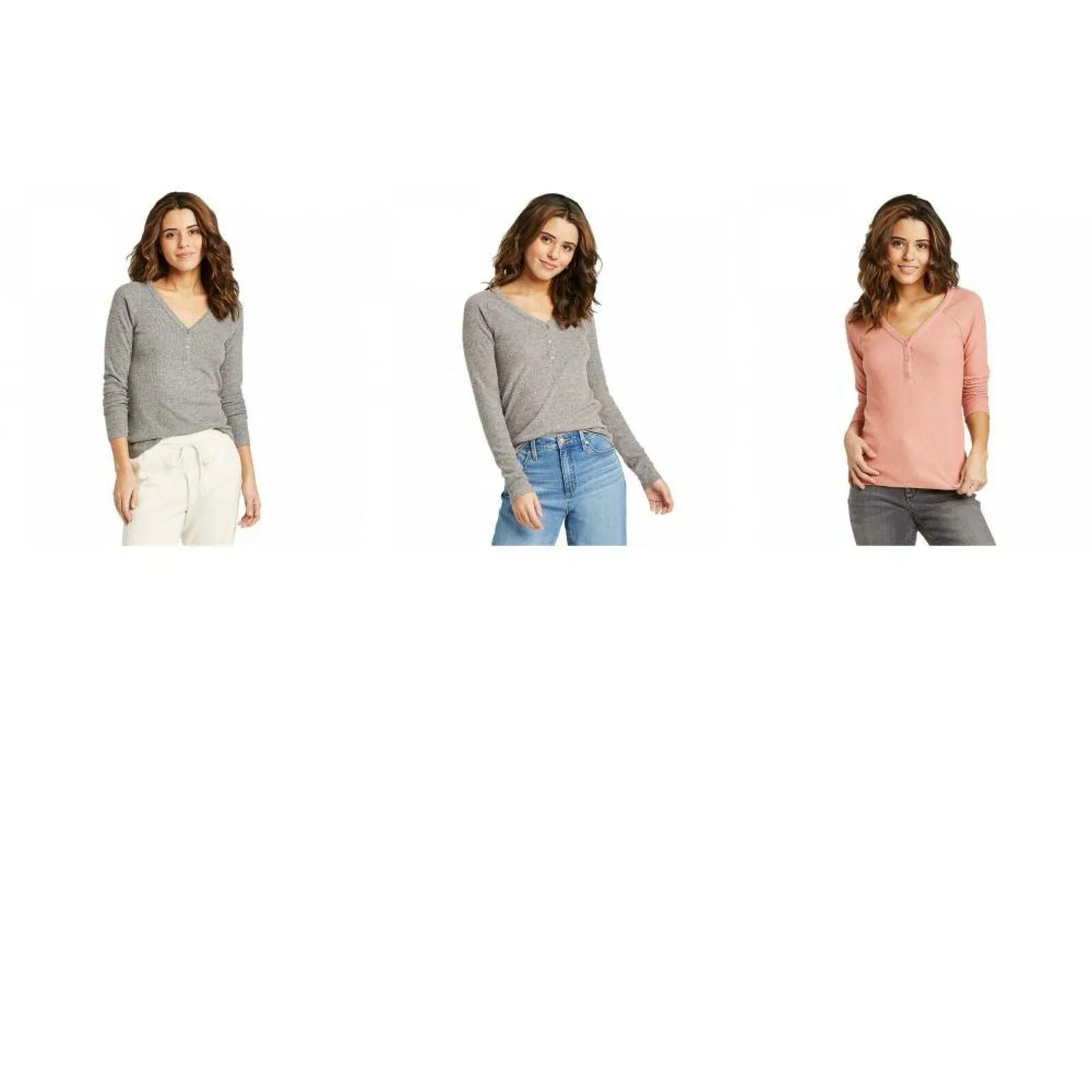 Universal Thread Women's Long Sleeve V-Neck Cozy Rib Henley Shirt