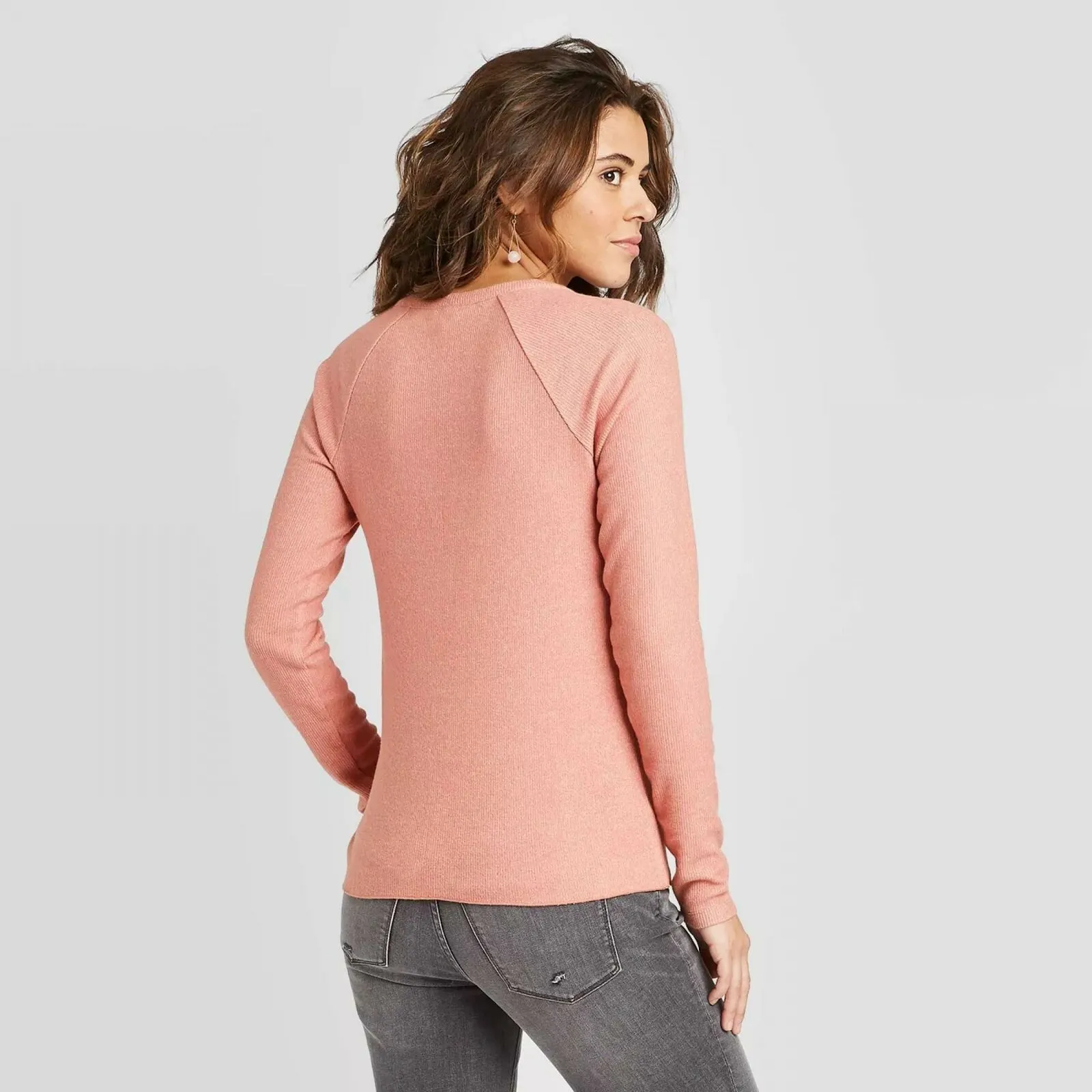 Universal Thread Women's Long Sleeve V-Neck Cozy Rib Henley Shirt
