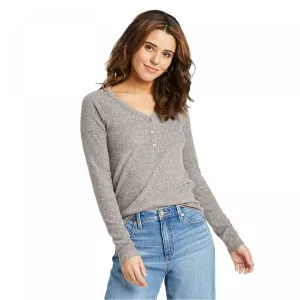 Universal Thread Women's Long Sleeve V-Neck Cozy Rib Henley Shirt