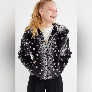 URBAN OUTFITTERS SUPER SOFT UO Colette Animal Print Faux Fur Jacket | Black Whi