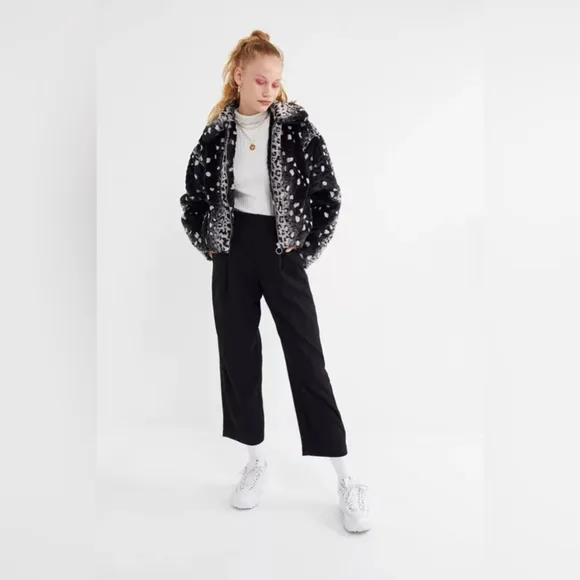 URBAN OUTFITTERS SUPER SOFT UO Colette Animal Print Faux Fur Jacket | Black Whi