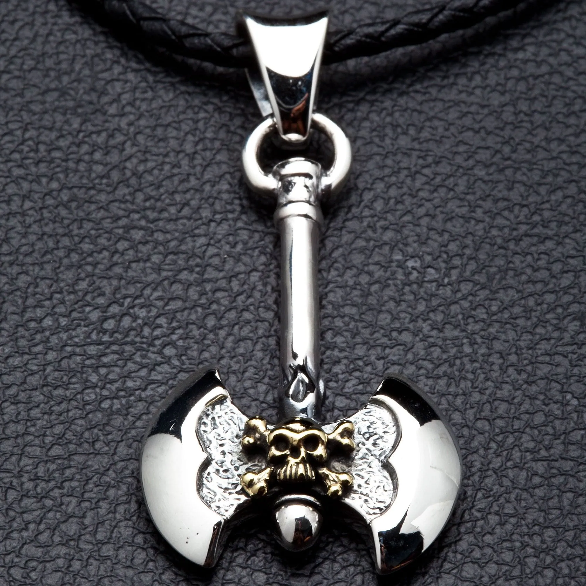 Viking Skull Axe Sterling Silver Biker Pendant Necklace