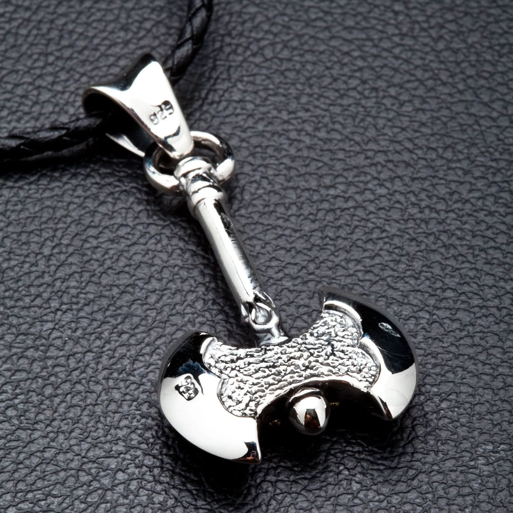 Viking Skull Axe Sterling Silver Biker Pendant Necklace