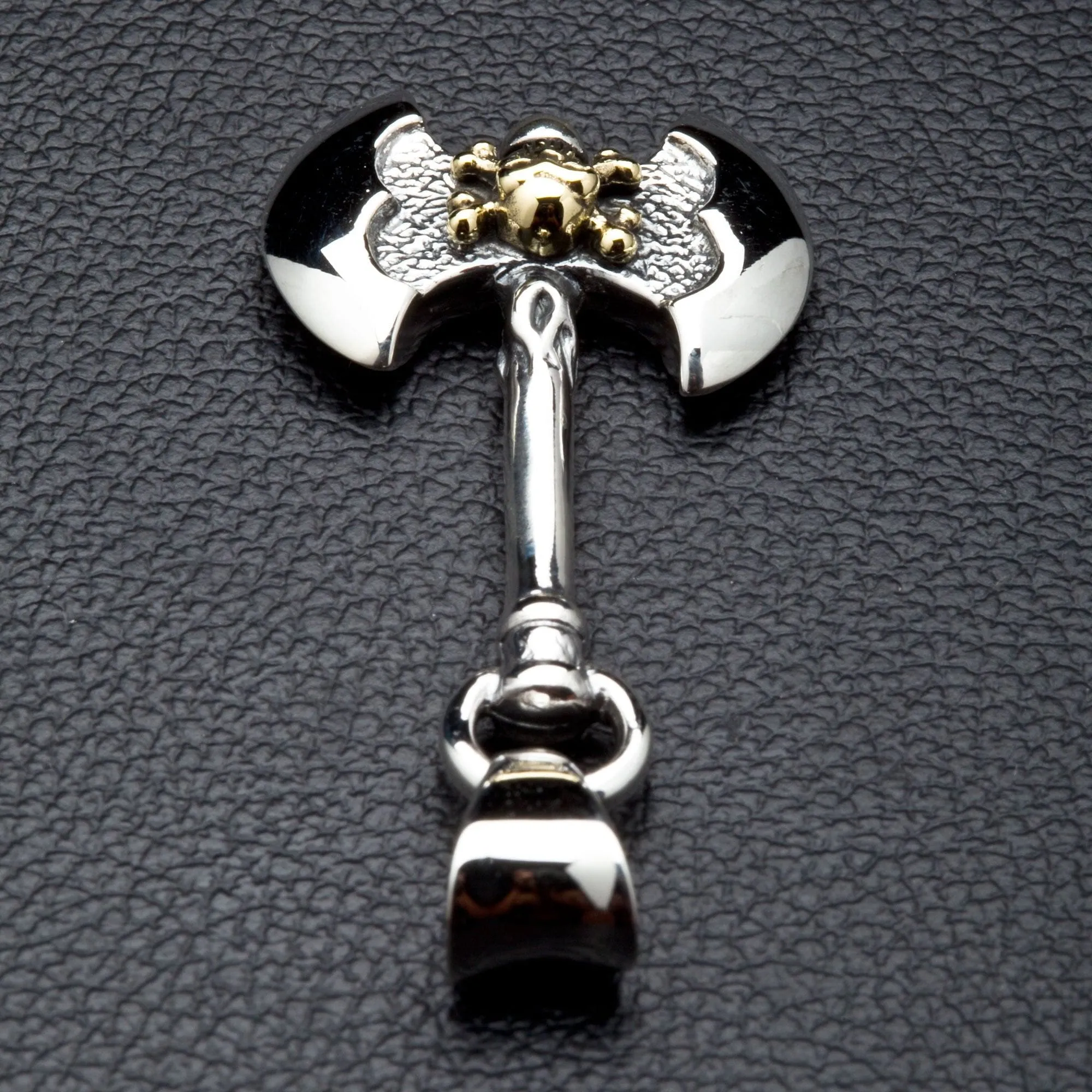 Viking Skull Axe Sterling Silver Biker Pendant Necklace
