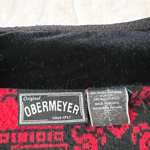 Vintage Obermeyer Red Black Scandinavian Nordic Graphic Fleece Button Jacket - S