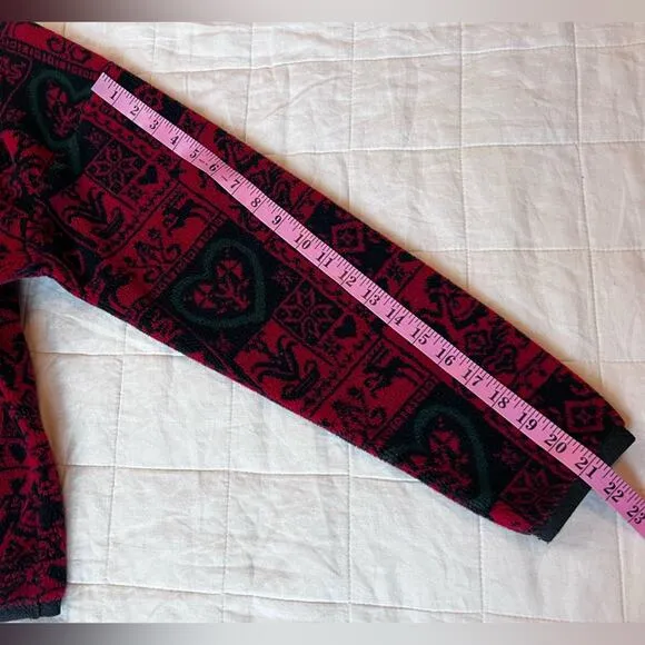 Vintage Obermeyer Red Black Scandinavian Nordic Graphic Fleece Button Jacket - S