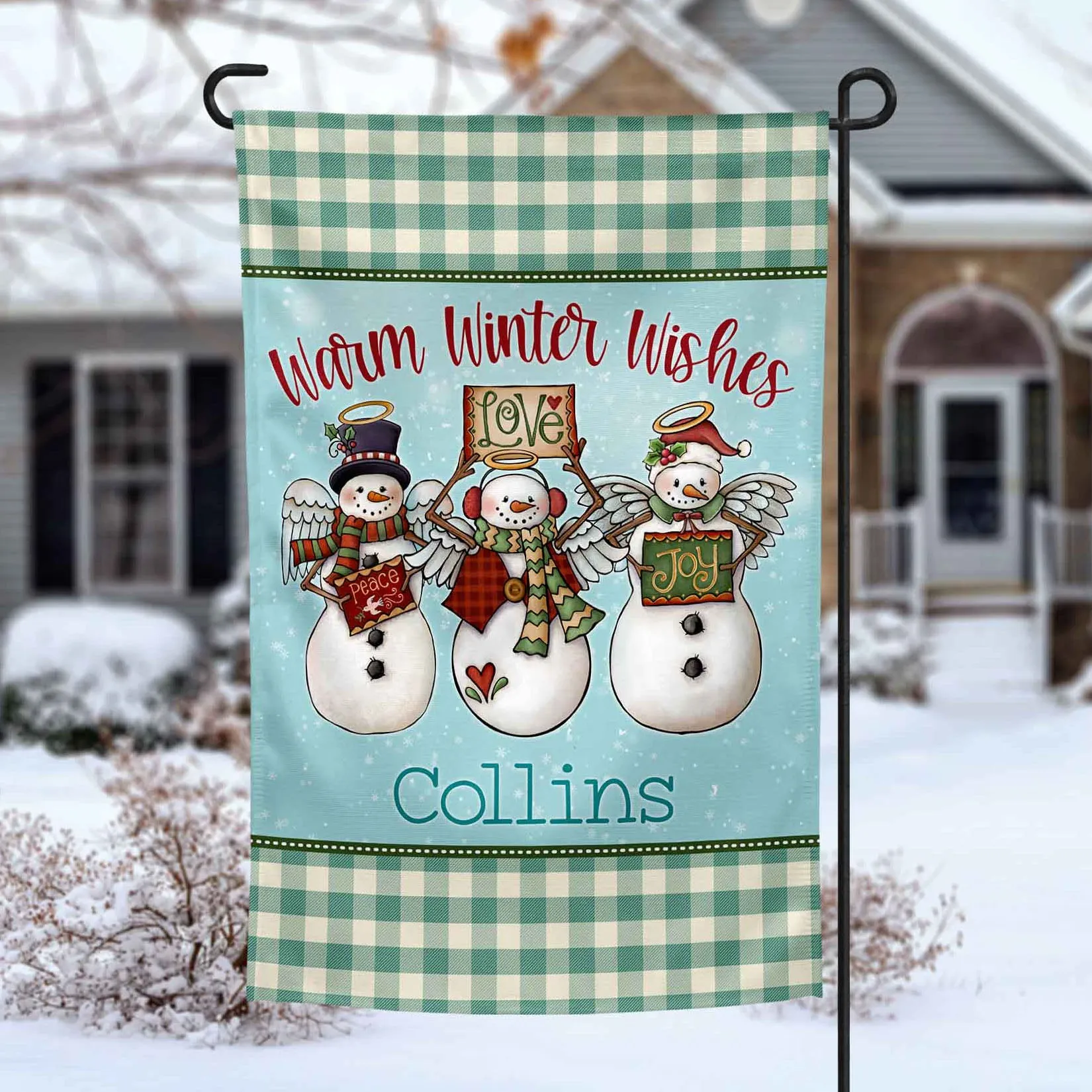 Warm Winter Wishes Snowman Garden Flag
