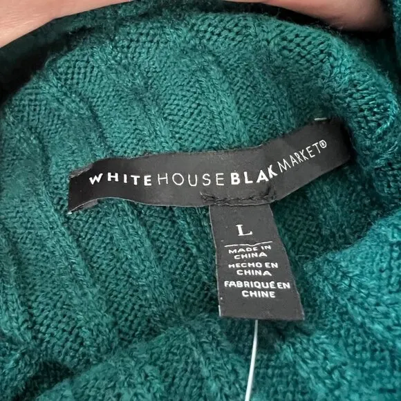 White House Black Market WHBM Womens Flare Sleeve Turtleneck Sweater Green Large