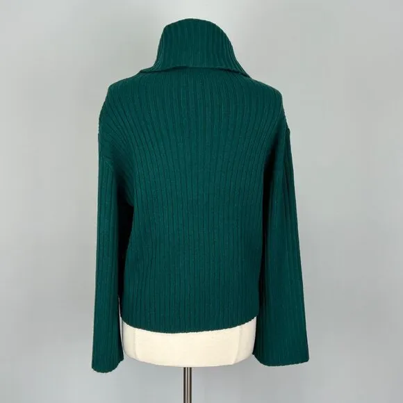 White House Black Market WHBM Womens Flare Sleeve Turtleneck Sweater Green Large