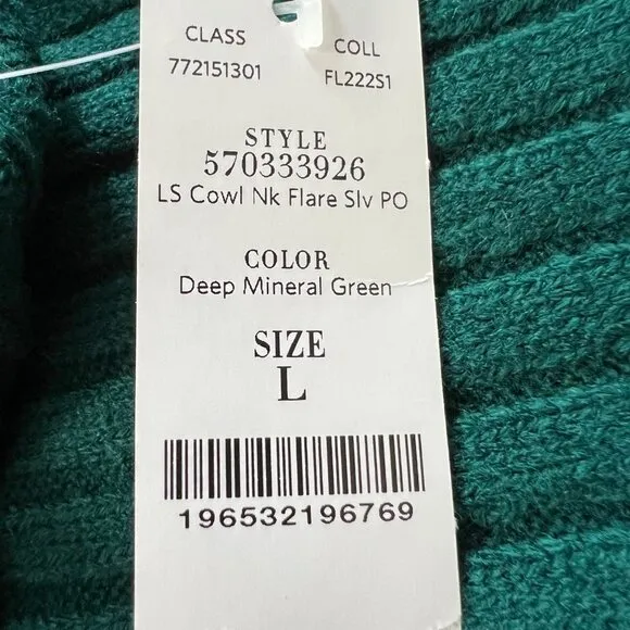 White House Black Market WHBM Womens Flare Sleeve Turtleneck Sweater Green Large