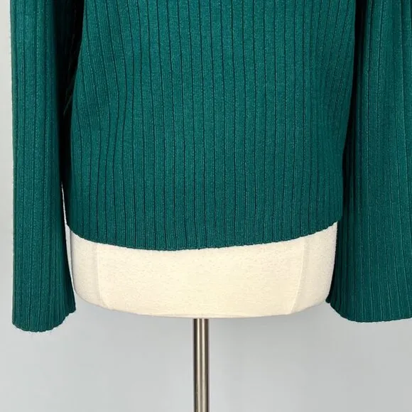 White House Black Market WHBM Womens Flare Sleeve Turtleneck Sweater Green Large