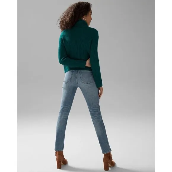 White House Black Market WHBM Womens Flare Sleeve Turtleneck Sweater Green Large