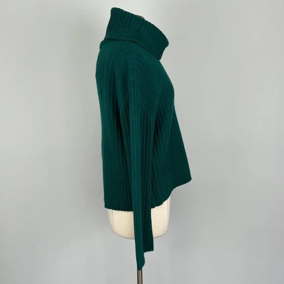 White House Black Market WHBM Womens Flare Sleeve Turtleneck Sweater Green Large
