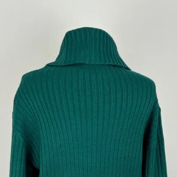 White House Black Market WHBM Womens Flare Sleeve Turtleneck Sweater Green Large